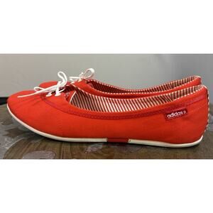 Adidas Neo Womens 7.5 Red Ballet Flats Lace Up Canvas Casual Shoes